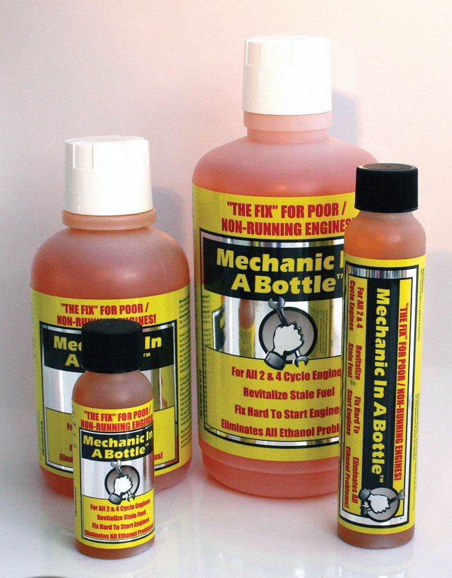 ECO- & ENGINE-FRIENDLY. High-profile labels on the HDPE containers plainly and prominently state the fuel additive product funct