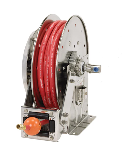 The implementation of a high-quality reel not only increases safety by organizing cables and hoses, it can also help keep crucial materials safe from contamination. Photo courtesy of Hannay Reels.