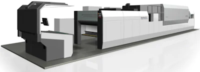 The Impremia NS40 40-in. sheet-fed Nanographic Printing System from Komori combines Komori’s experience in sheet-transfer systems with the NanoInk technology invented by Landa.
