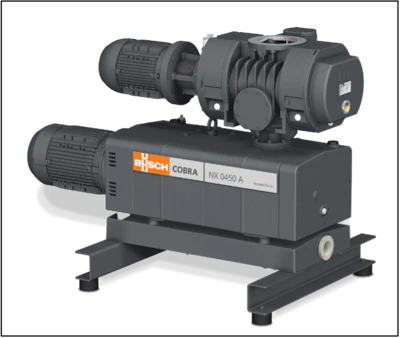Fig. 5: A standard system from Busch Vacuum Solutions has a COBRA screw vacuum pump as backing pump and a PANDA vacuum booster. Image courtesy of Busch Vacuum Solutions.