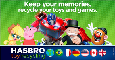 Marketing for Hasbro's recycling program.