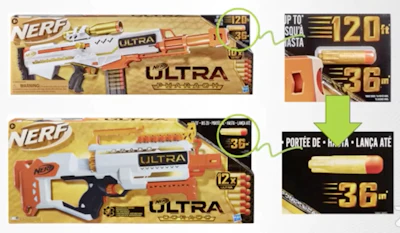Hasbro phased out some plastic packaging in its NERF gun package.