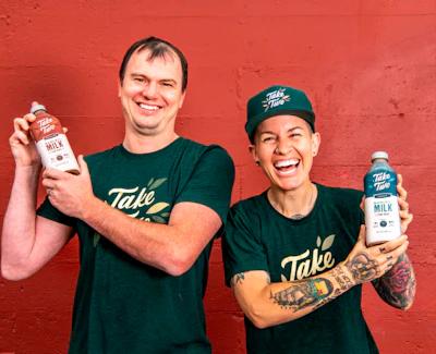 Matt Olsofsky (left) and Sarah Pool founded Take Two Foods with the support of AB InBev.