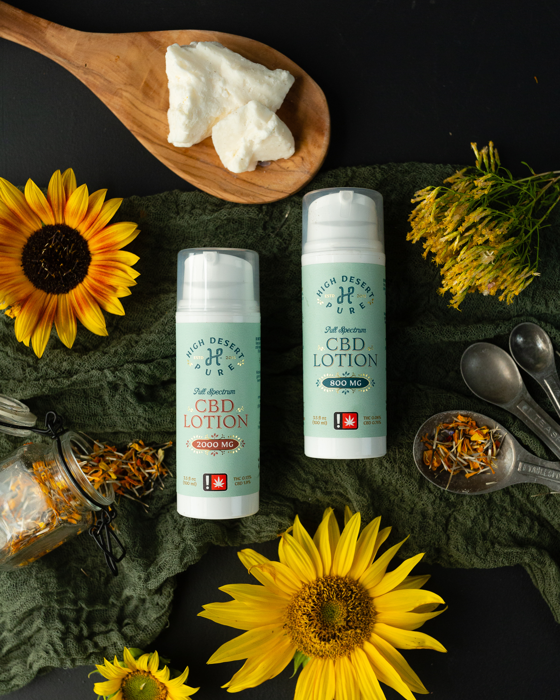 High Desert Pure's Full Spectrum CBD Lotion in an airless pump container (3.5 oz).