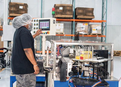 Pouches coming off of the pouch-making system go into this spout inserter.