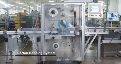 The Omega Stretch Banding Module combines serialized cartons into one stretch wrapped bundle.