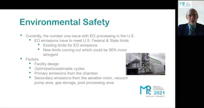 Clark Houghtling, vice president of business development & technical affairs for Cosmed Group, Inc. spoke at the virtual Medical Packaging Conference about factors to improve EtO sterilization safety.