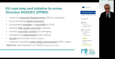 Thierry Wagner (upper right) discussed the European roadmap to revise the packaging and packaging waste directive, which was launched in 2020, including ensuring that all packaging is reusable or recyclable by 2030. (Image courtesy: Thierry Wagner)