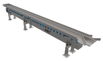 The new Marathon vibratory conveyor with monobeam construction features a narrow frame to provide better access to the conveyor bed and fewer parts to clean.