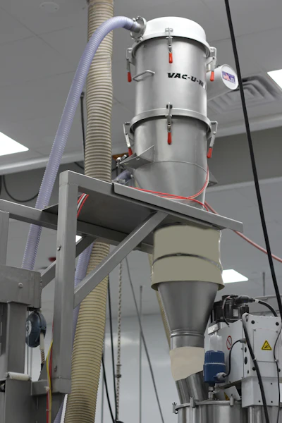 Mobile vacuum conveyors eliminate overhead conveyor installation, can be cleaned at floor level, and allow use in other packaging suites.