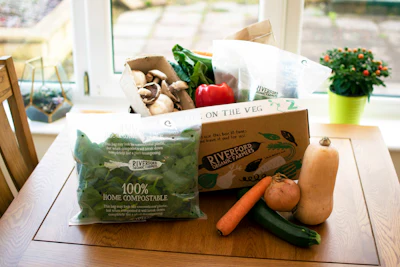 All material components of Riverford’s compostable packaging are designed to break down via microbial action within 26 weeks at ambient temperatures in a home compost environment.