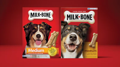The Milk-Bone packaging BEFORE (l.) and AFTER the redesign.
