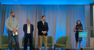At the[PACK]out, presenting 'Wicked Stability: Predicting the Aging Degradation of Materials' were speakers (from left): Dan Burgess, Henk Blom, and Rod Patch w/ Moderator Seema Momin.