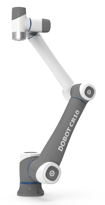 The light-duty CR10 from Dobot features a payload of 10 kg, ±0.03 mm repeatability, and a 1300-mm reach.