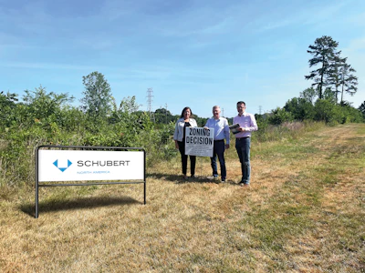 Schubert North America’s leadership team Ana Pryor (Director Finance), Erik Jensen (Director Technical Services) and Hartmut Siegel (CEO), present the recently purchased land for the new regional headquarters.