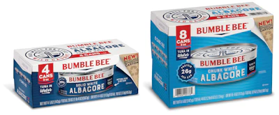 Bumble Bee now produces 5- and 7-oz cans of tuna in paperboard multipacks from 4-count to 12-count.