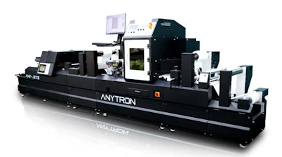 The Anytron Any-Jet III is an integrated digital system for digital printing, laminating, cutting, slitting, and matrix removal.