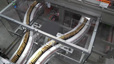 A two-up ammunition tray infeed configuration allows for double the production at a moderate, manageable pace.