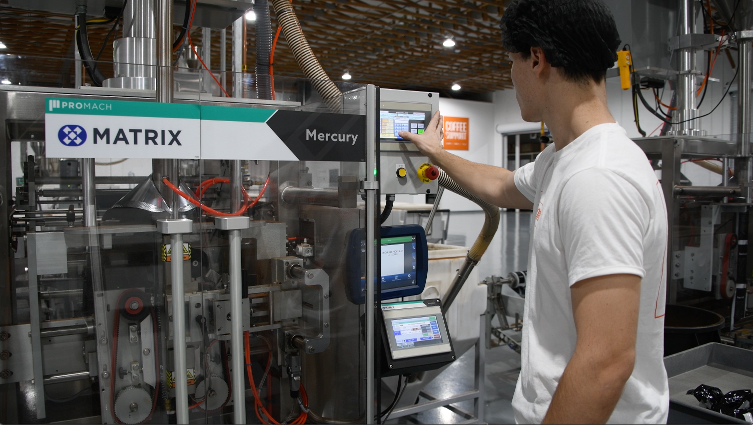 The Mercury bagger is controlled by an Allen Bradley MicroLogix PLC system with a 7-in. color touchscreen.