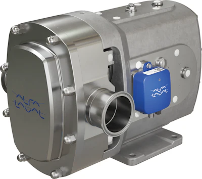 A CM Connect wireless vibration monitor is attached to an Alfa Laval DuraCirc circumferential piston pump, helping operators make informed maintenance decisions.