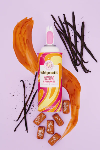 One of Whipnotic’s first flavors launched at retail, Vanilla Salted Caramel adds natural flavorings and essences to the whipped cream base.