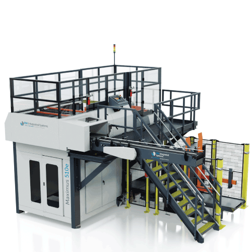 The new Maxiumus mid-speed case palletizer from BW Integrated Systems has been engineered to meet changing market needs for a smaller-footprint, more flexible high-level palletizer.