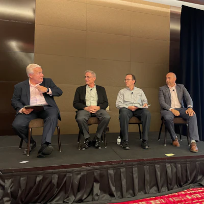 CM/CP panel left to right: Carl Melville (The Melville Group), Paul Whitaker (Wixon), Steve Sena (Truvant), Johnny Ferry (Honeyville).