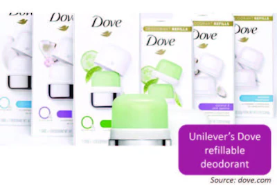 Dove refillable deodorant packs.