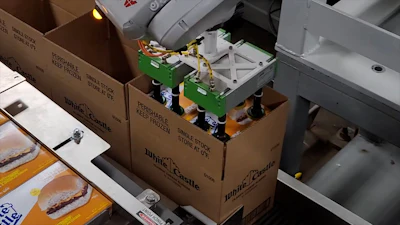 The latest automation installation at the plant is a two-ABB IRB 1200 robot station that case packs the retail cartons into 12-ct shipper cases.