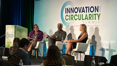(from left) Susan Jackson of BASF Corporation interviews DC pollsters Cornell Belcher of Brilliant Corners Research and Brenda Gianiny of Axis Research about chemical/advanced recycling perception among consumers, and work to be done.