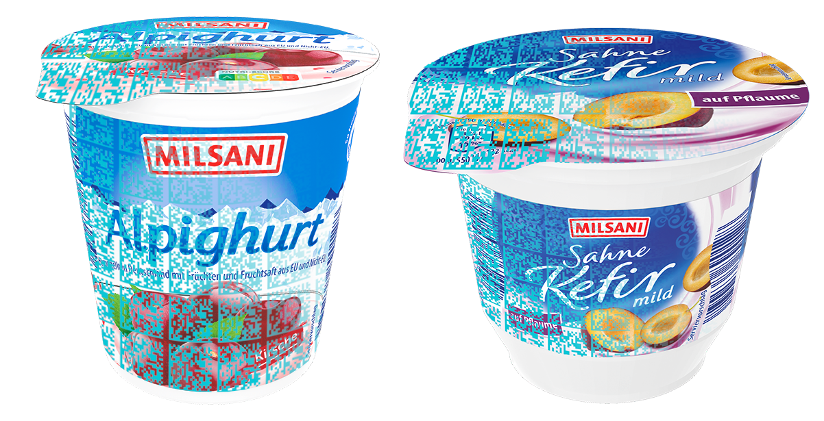 Milsani yogurt with digitally watermarked packaging.