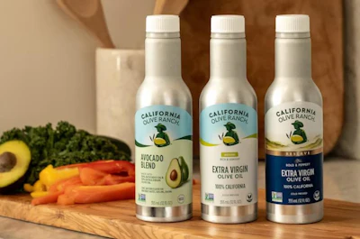 California Olive Ranch's new aluminum packaging is the brand's most lightweight bottle yet.