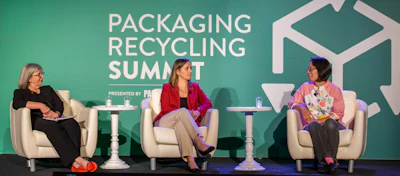 Sharing their thoughts on the future of recycling were (l. to r.) Anne Barr of Clemson, Marija Massey of Eastman, and Gracy Wingkono of Coca-Cola.