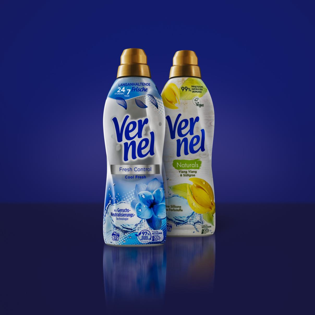 The floatable shrink sleeves on Henkel's fabric softener packaging facilitate separation during recycling.