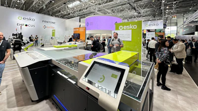 Esko plate-making equipment at drupa, making cylinders for flexo printing. WebCenter ensures accurate review and approvals are made before any plates are cut or substrates are printed.