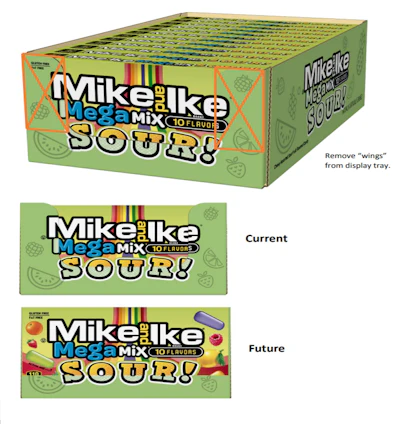 Shown here is the corrugated tray used formerly (top and middle) and the new format now in use (bottom).