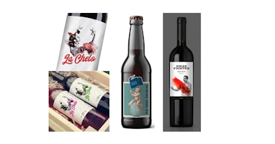 From left: Le Chelo label design by leMOTIVE on 99designs by Vista; Big Baby Brewing design by Windmill Designer on 99designs by Vista; and Prize Fighter label by nestorson on 99designs by Vista. Photos courtesy of 99designs by Vista.
