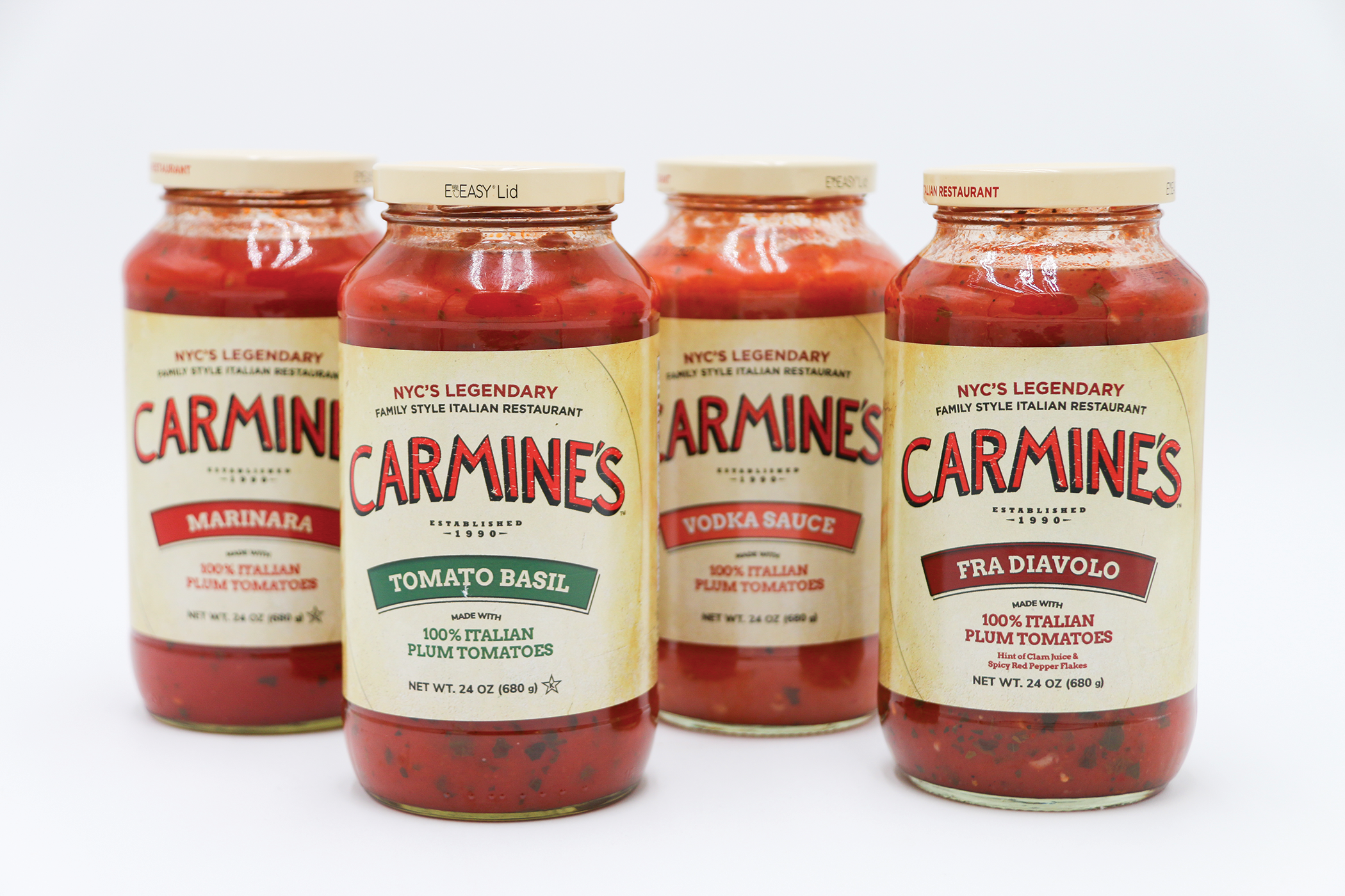 Carmine's pasta sauces each feature a Consumer Convenience Technology (CCT) EEASY lid.