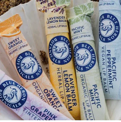 The lip balm tubes are crafted entirely from post-consumer waste recycled paper.