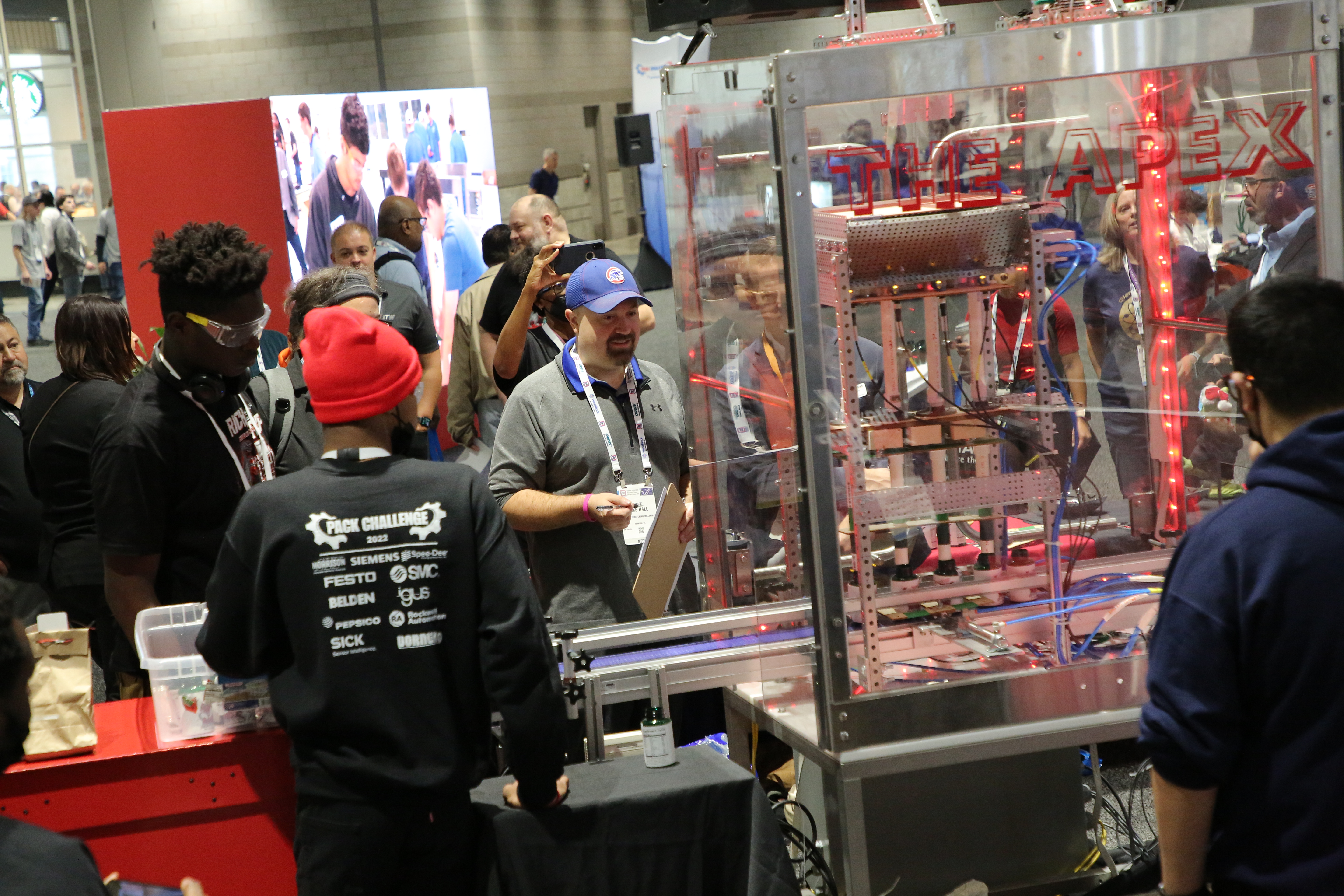 Teams compete with their packaging machinery at PACK EXPO International after a semester and a half of building.