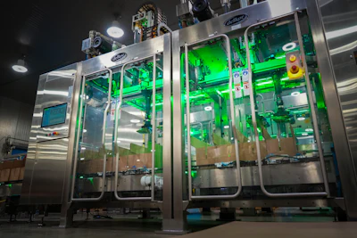 Soules Foods’ compact two-cell EVO system—each five-ft cell is capable of 70 picks/min.