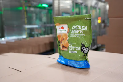 The EVO’s end-of-arm tooling in this application has 3 in. of compliance, allowing it to easily pick up irregularly shaped bags and pouches, making it ideal for Soules Foods’ production large bags of patties, nuggets, and diced products, the companies say.