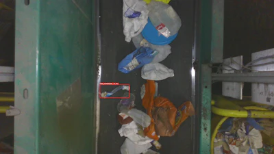 A Glacier vision system flags a toothpaste tube among mixed plastics at a partner MRF. Colgate-Palmolive used this data to track real-world recovery of its recyclable HDPE tubes over time, replacing one-time bale audits with continuous monitoring.