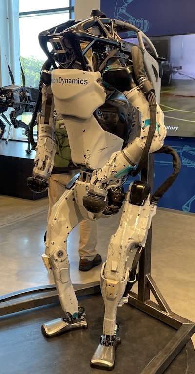 A look at an early model of Boston Dynamics’ Atlas robot. This model uses hydraulics—that leak—but even all-electric robots still pose questions regarding food safety, which is part of the reason why they’re not quite ready for the plant floor.