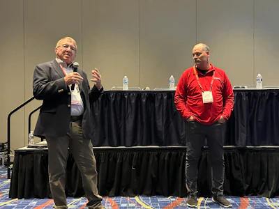 Jerry Plessing (left) digital solutions architect, and Lance Fountaine, CPG industry consultant (formerly with Cargill), presented Rockwell's vision for selling packaging line modernization up through your orgnaizaiton.