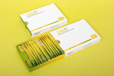 The design team utilized one of their proprietary Coupe packs so that the supplement sticks completely fill the space inside, minimizing dead space.