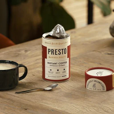 The instant-coffee is claimed to be packaged in a 100% cardboard recyclable tube.