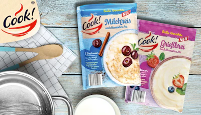 Friessinger M&uuml;hle is using recyclable NexPlus Advanced barrier paper to create a three side-sealed pouch for the cream of wheat and rice pudding products for European discount grocery chain NORMA.