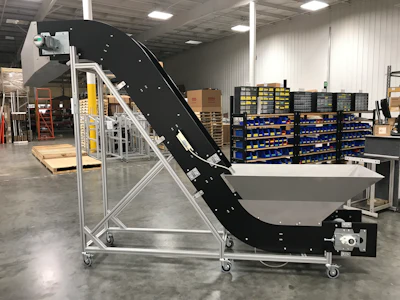 Dynamic Conveyor's hybrid metal detect hopper chute.