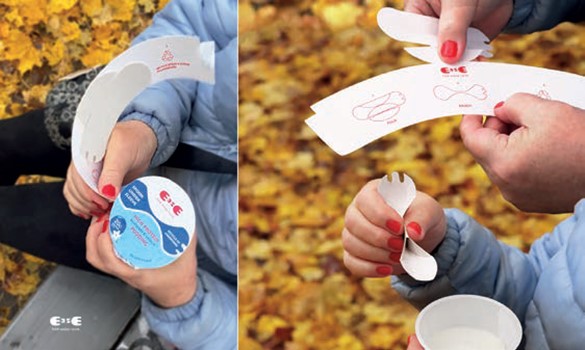 Finland's Ella Salminen won gold for &lsquo;Ease,' which incorporates a cardboard utensil into the packaging label.